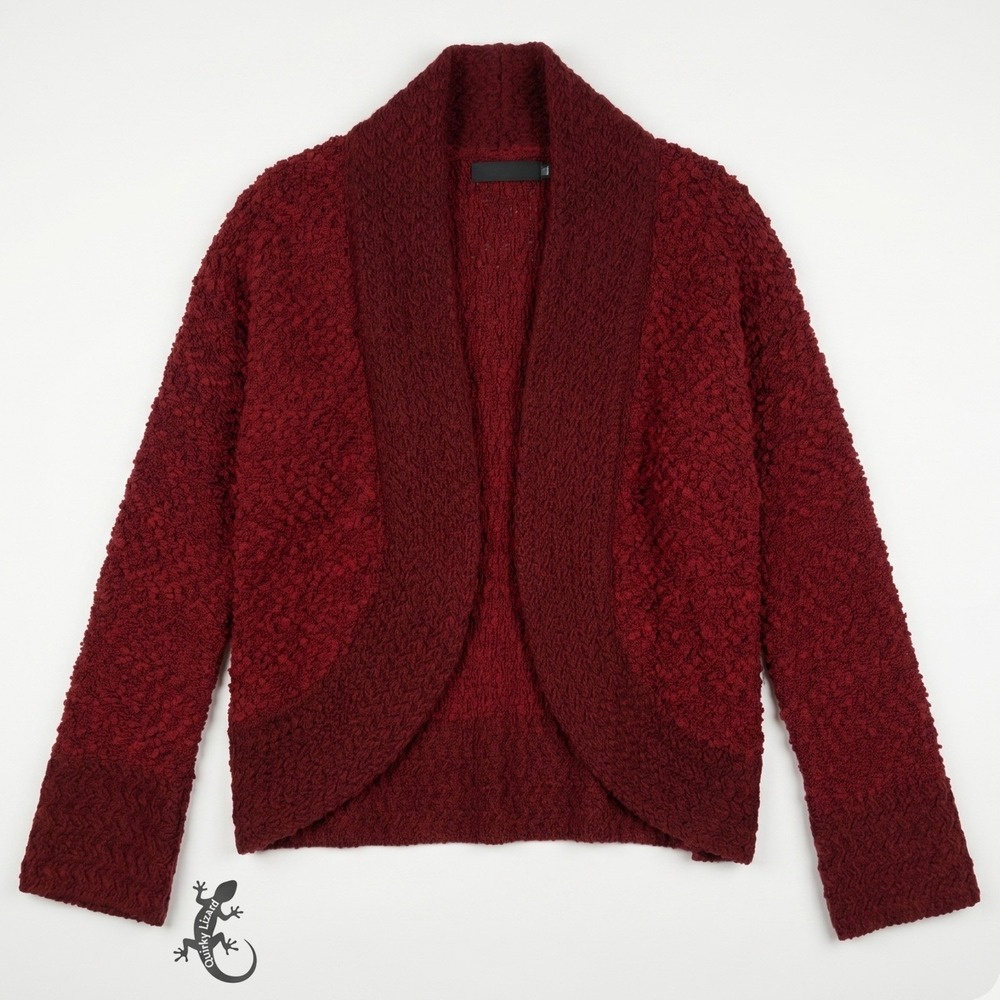 Dokotoo Popcorn Knit Cardigan L Burgundy Open Front Shawl‎ Collar Soft Sweater
